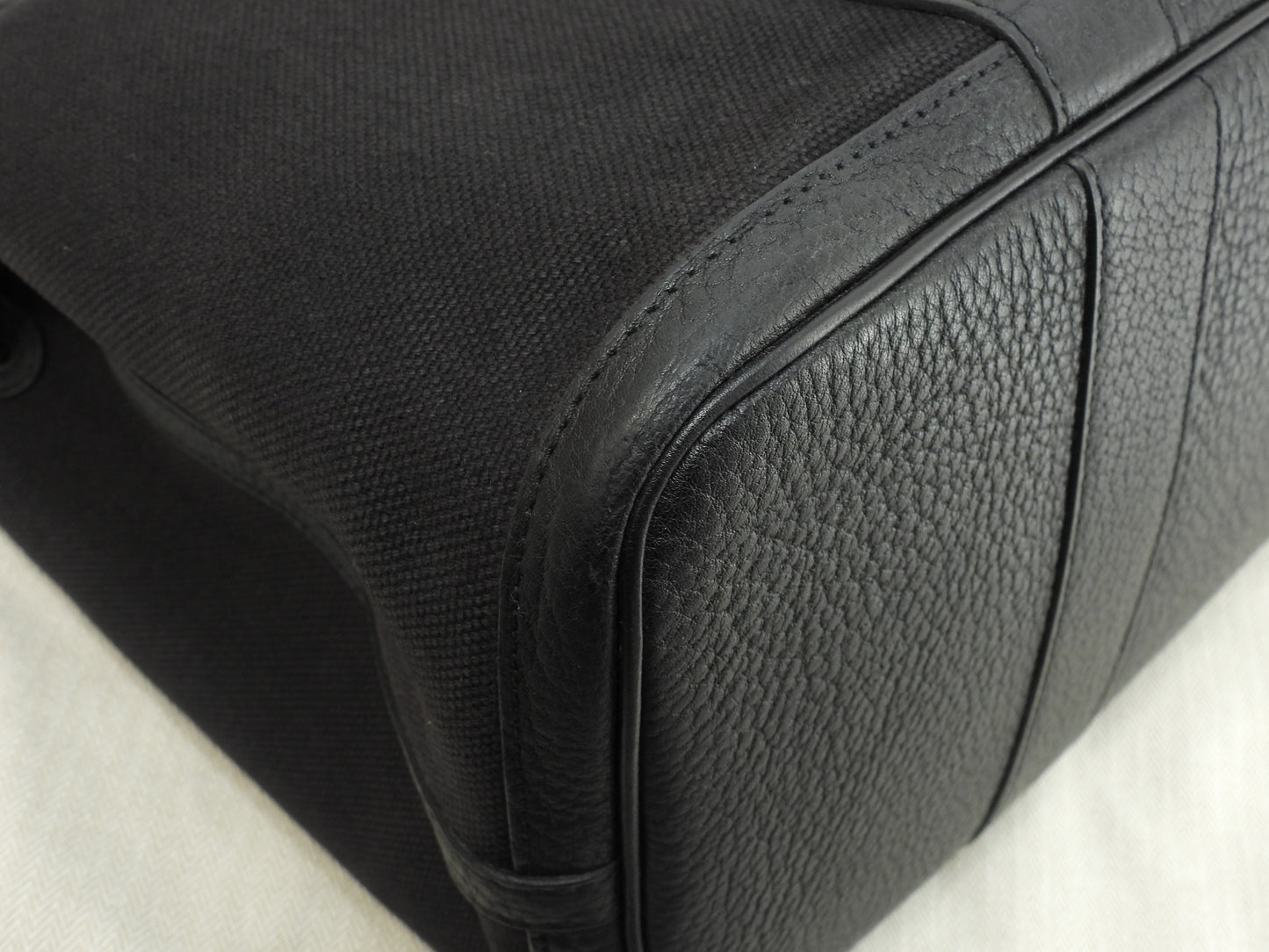 エルメス プティットサンチュールMM コットン/レザー 黒 トートバッグ ハンドバッグ@□J 17