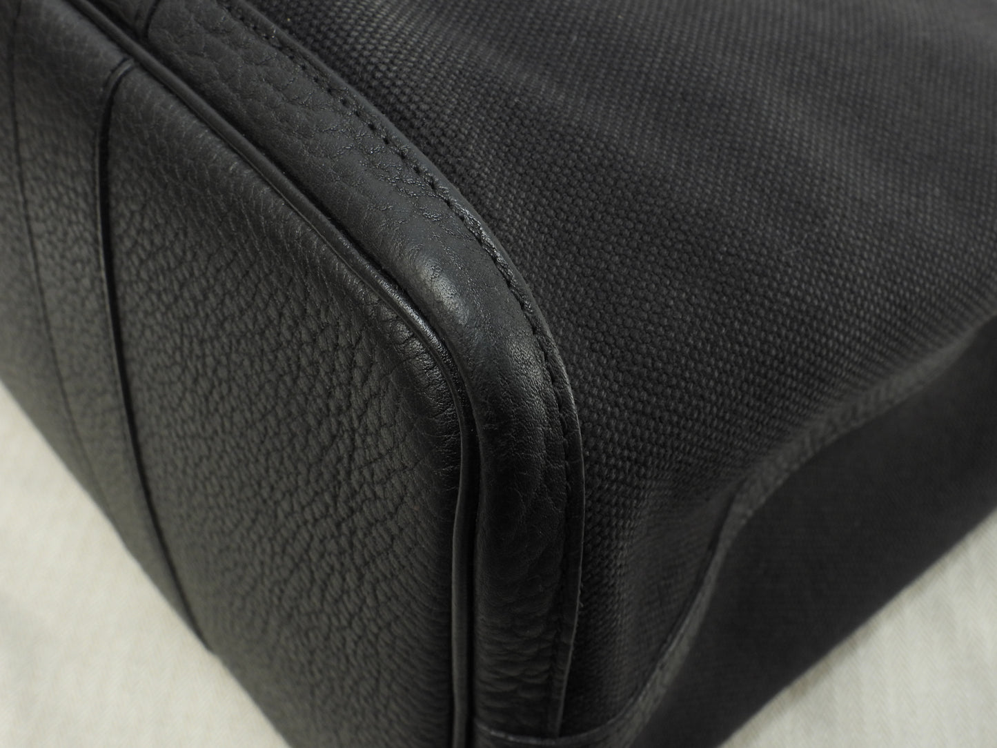 エルメス プティットサンチュールMM コットン/レザー 黒 トートバッグ ハンドバッグ@□J 17