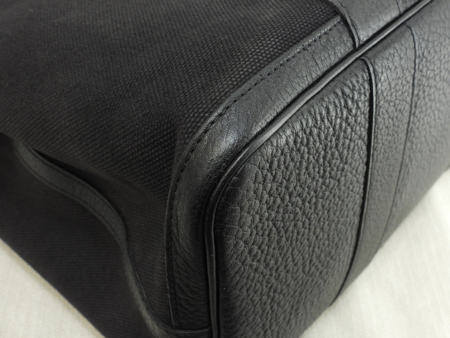 エルメス プティットサンチュールMM コットン/レザー 黒 トートバッグ ハンドバッグ@□J 17