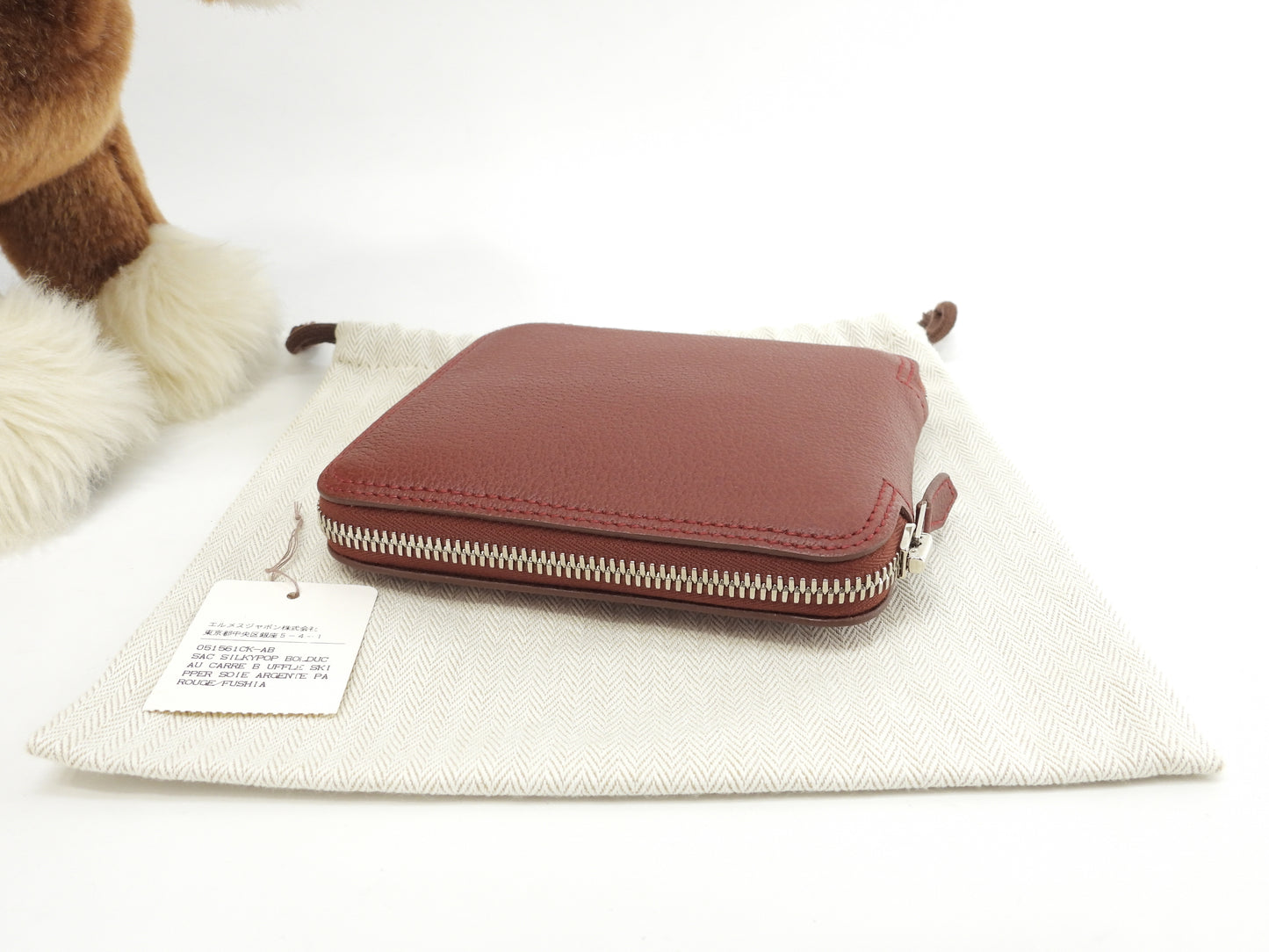 エルメス シルキーポップ シルク/ピンク/レザー茶 エコバッグ 折畳みハンドバッグ 新品同様@□K