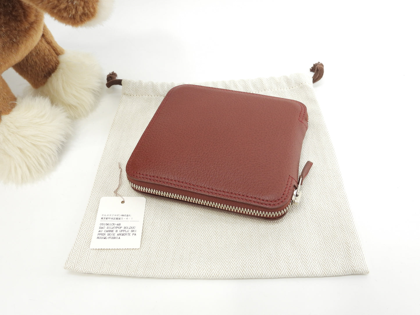 エルメス シルキーポップ シルク/ピンク/レザー茶 エコバッグ 折畳みハンドバッグ 新品同様@□K