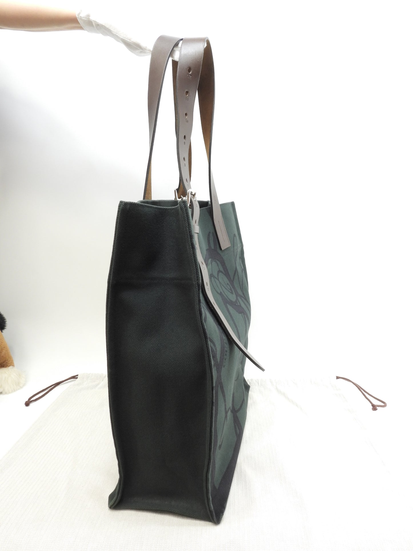 エルメス エトリヴィエール スティープル 緑コットンデニム焦茶革 ショルダーバッグ@□Q 2