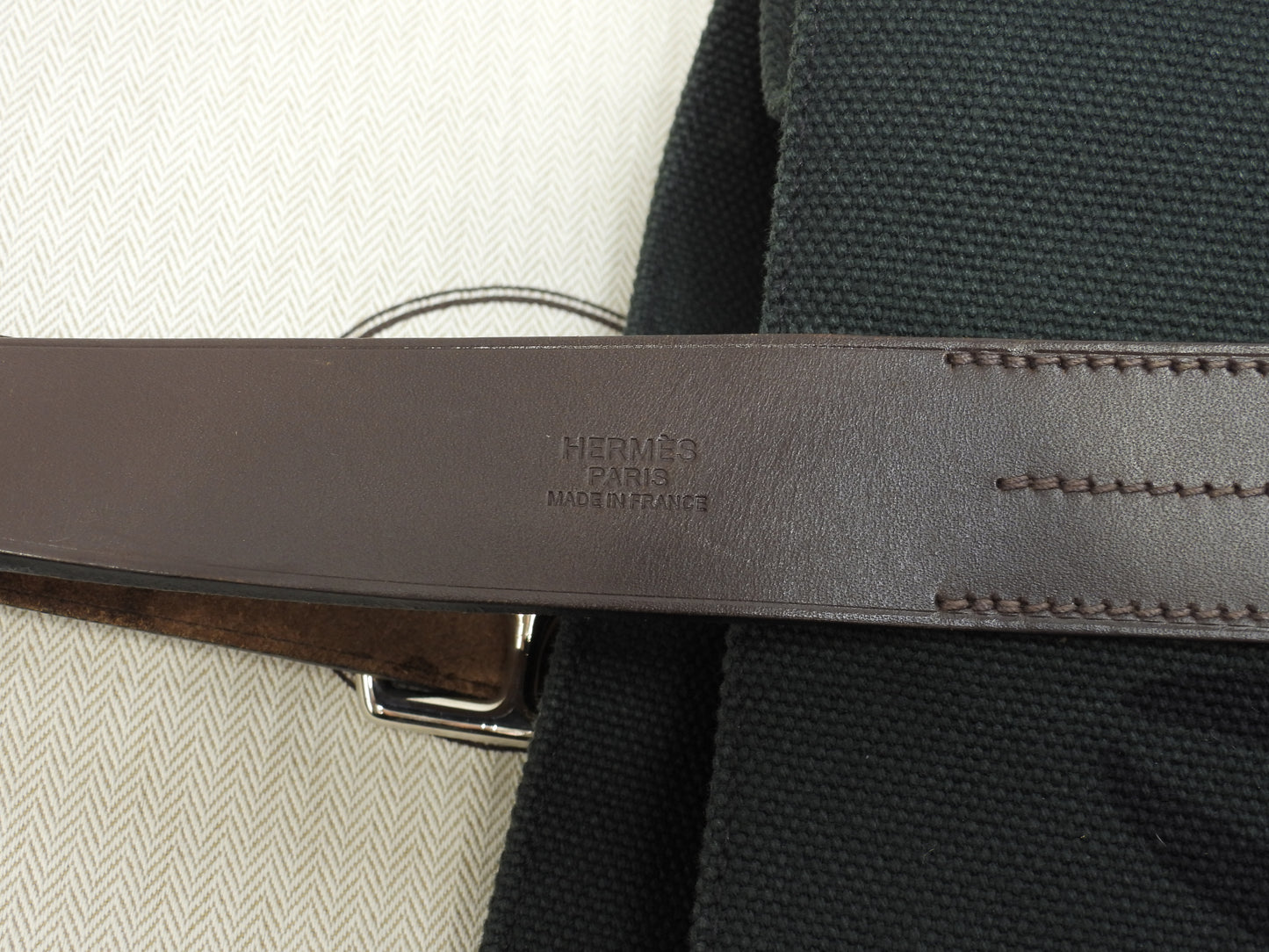 エルメス エトリヴィエール スティープル 緑コットンデニム焦茶革 ショルダーバッグ@□Q 2