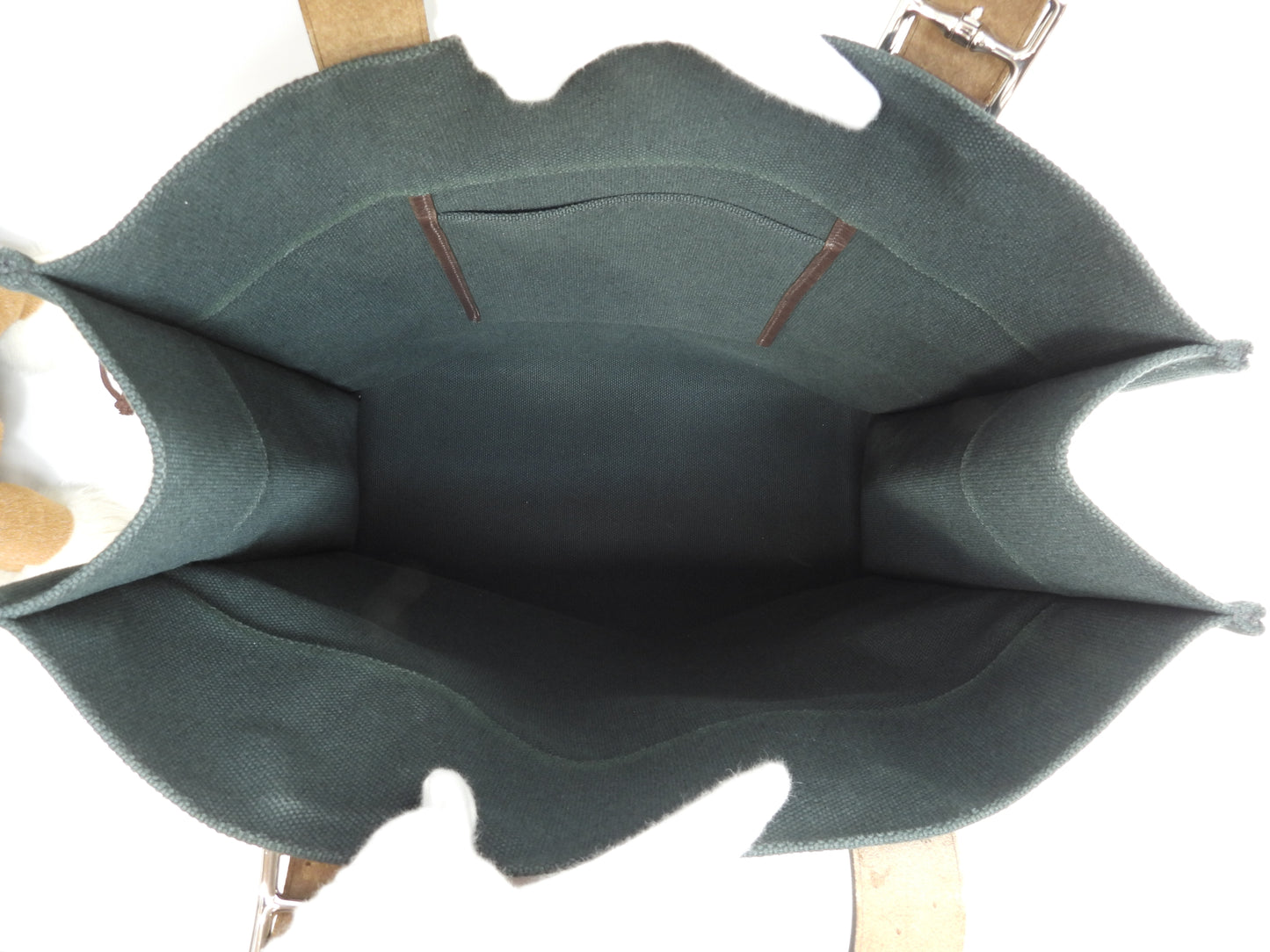 エルメス エトリヴィエール スティープル 緑コットンデニム焦茶革 ショルダーバッグ@□Q 2