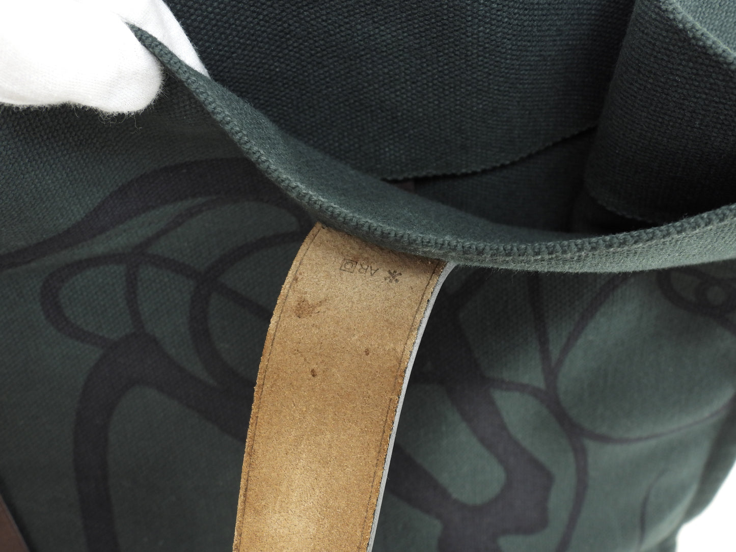 エルメス エトリヴィエール スティープル 緑コットンデニム焦茶革 ショルダーバッグ@□Q 2