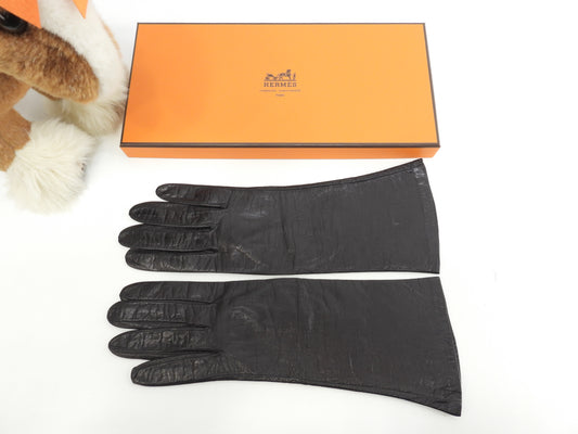 エルメス グローブ ラムスキンレザー 黒 レディース 手袋 ガンツ 薄手 美品@ 1