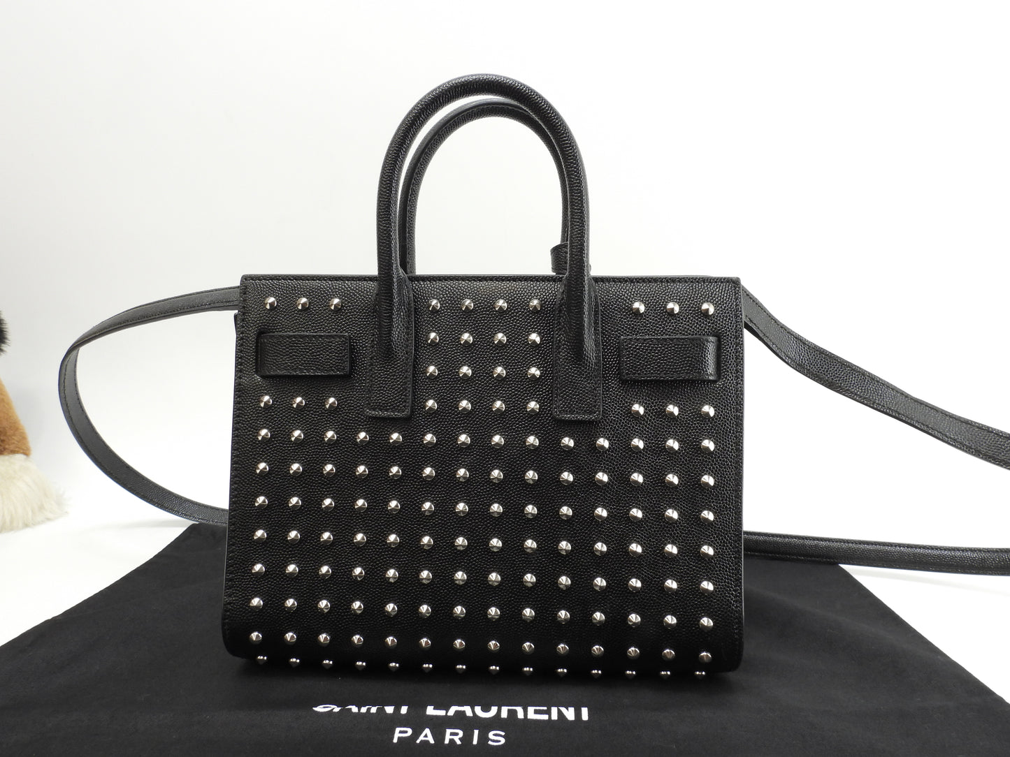 サンローラン サックドジュールナノ スタッズ レザー黒 ミニハンドバッグ ポシェット YSL 美品@ 73