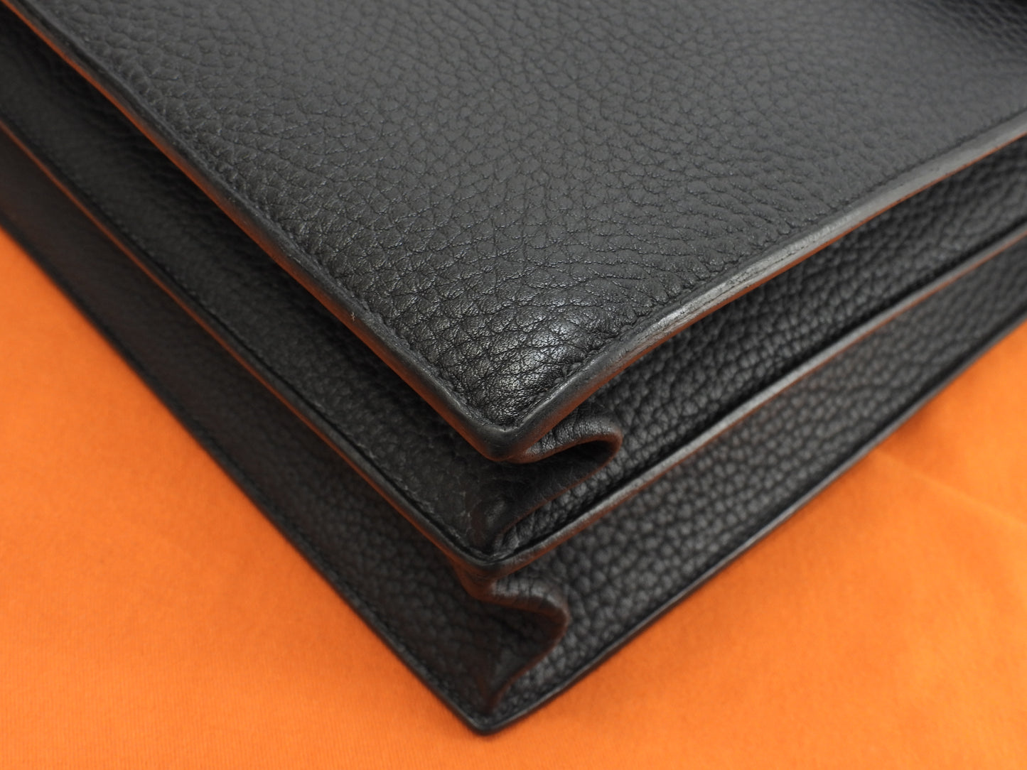 エルメス サックアデペッシュ38 フィヨルドレザー黒 シルバー金具 書類かばん 美品@ 2