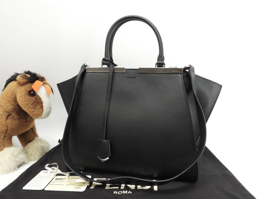 フェンディ トロワジュール レザー黒 s付ハンドバッグ トートバッグ 美品@ 54