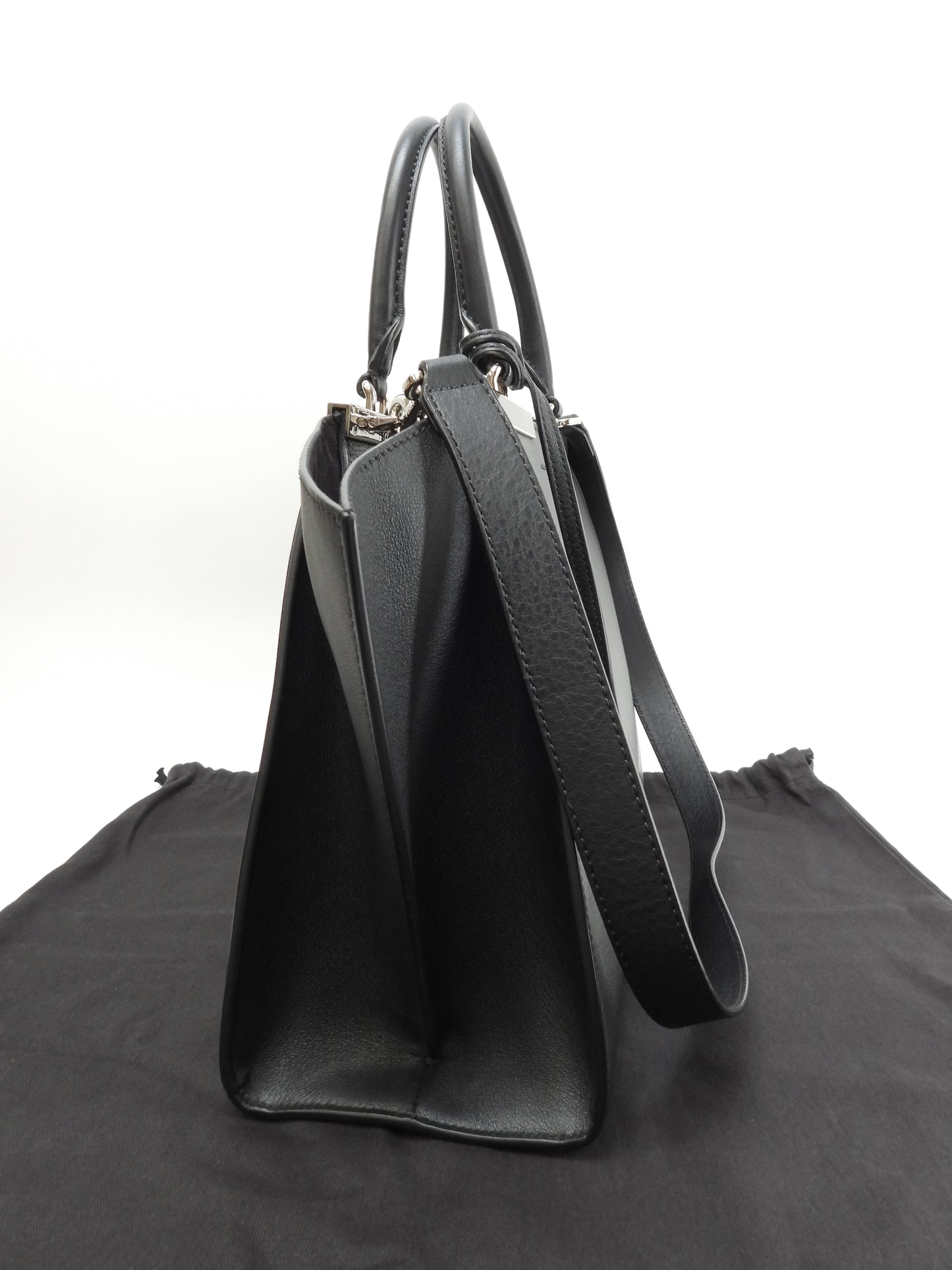 フェンディ トロワジュール レザー黒 s付ハンドバッグ トートバッグ 美品@ 54