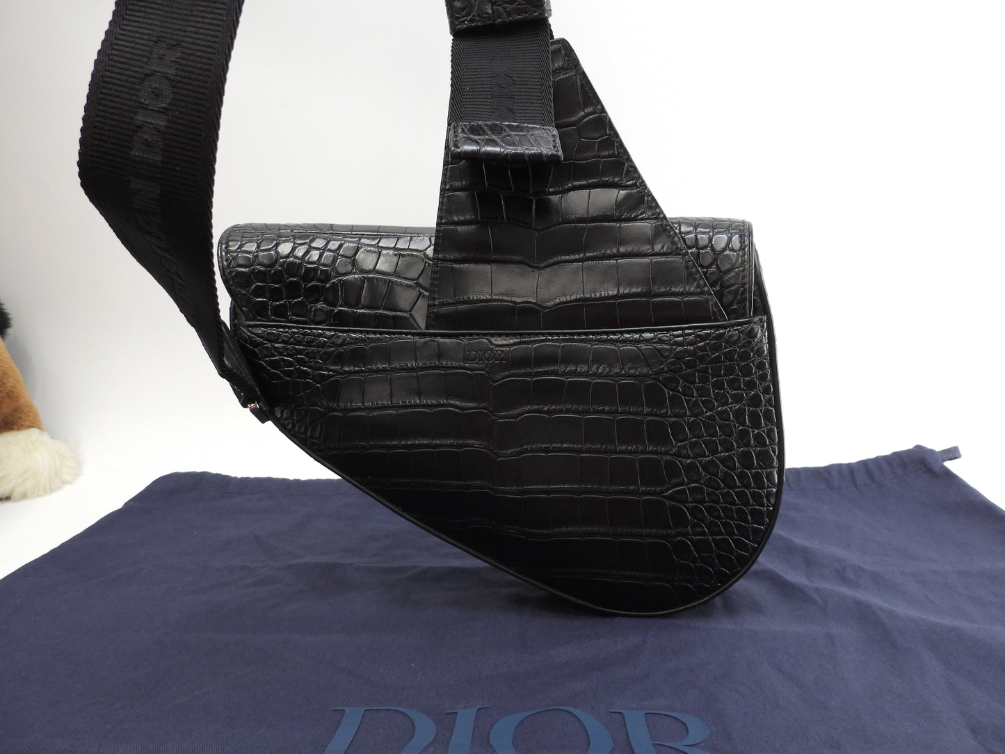 Christian Dior Crossbody Bag Saddle Bag Crocodile Leather Black Like New @ 2