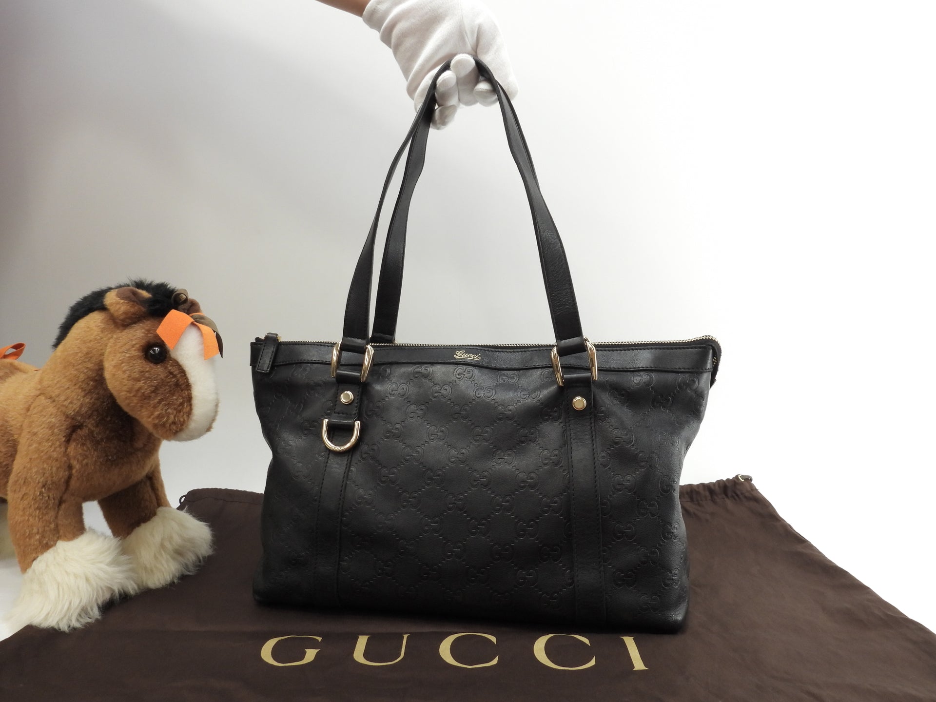 GUCCI グッチ シマレザー ハンドバッグ トートバッグ 丸型 ブラック