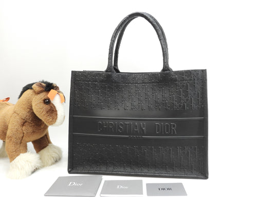 クリスチャンディオール ブックトート ミディアム レザー黒 ハンドバッグ トロッター@62-MA-0233