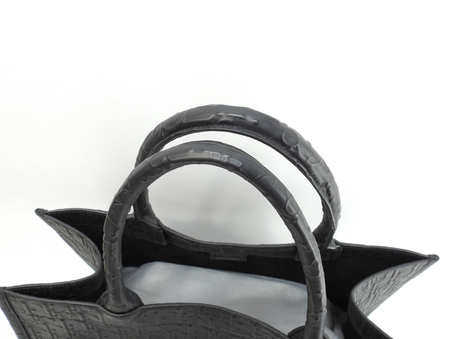 クリスチャンディオール ブックトート ミディアム レザー黒 ハンドバッグ トロッター@62-MA-0233