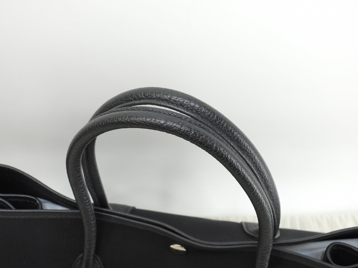 エルメス ガーデンパーティPM コットン/レザー 黒 トートバッグ ハンドバッグ 極美品@□R