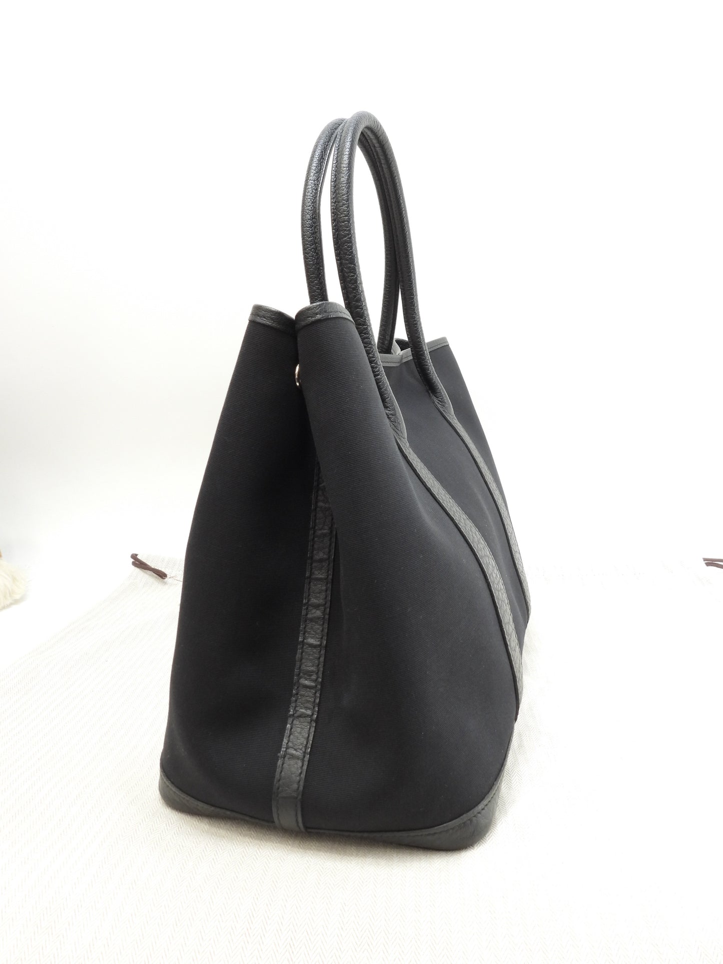 エルメス ガーデンパーティPM コットン/レザー 黒 トートバッグ ハンドバッグ 極美品@□R
