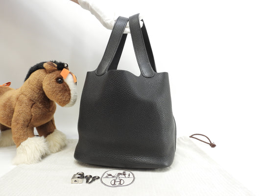 エルメス ピコタンロックMM トリヨンクレマンス 黒 ハンドバッグ シルバー金具 美品@C 5