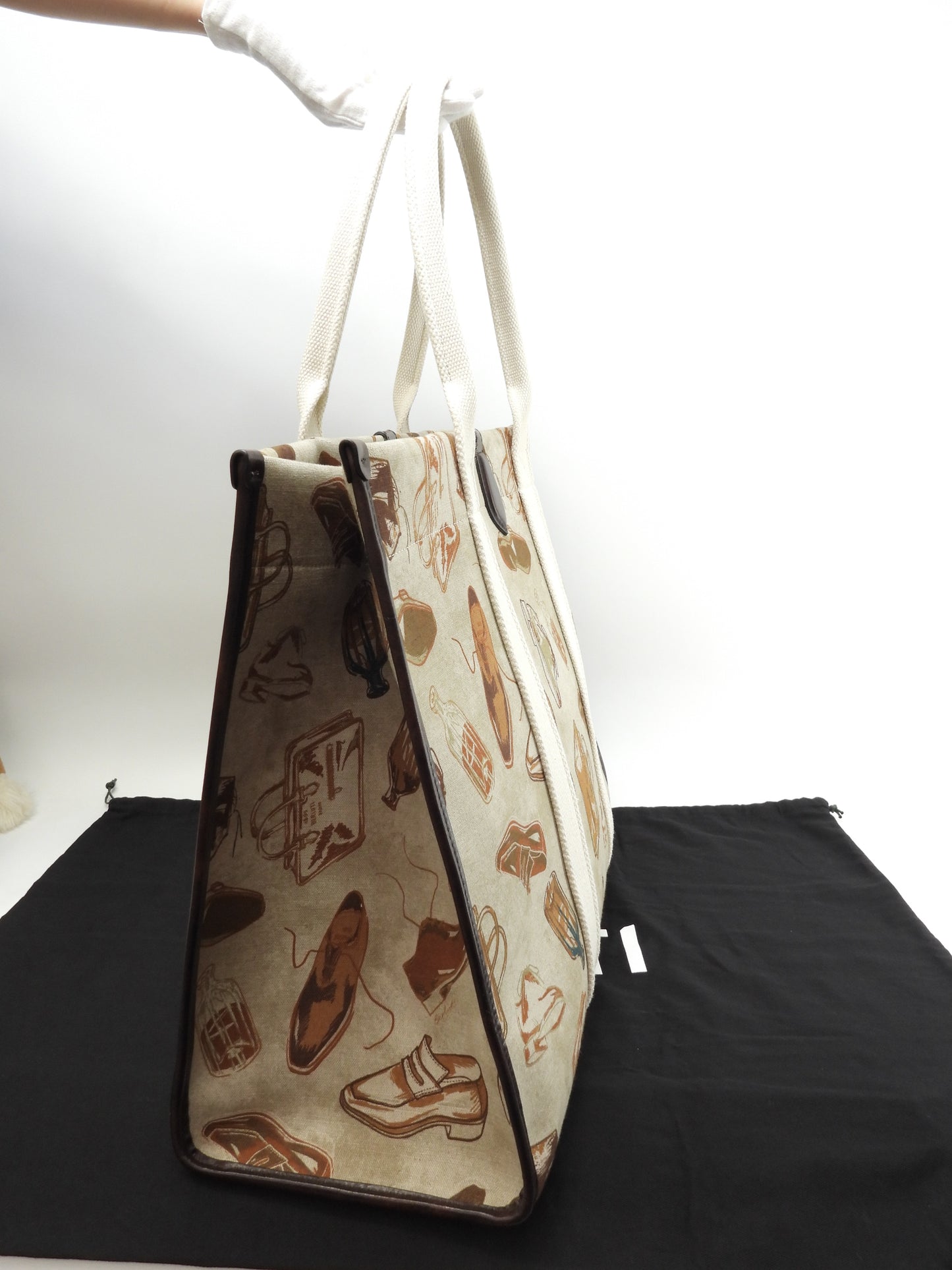 ベルルッティ トートバッグXL プリントファブリック コットン革茶 メンズショルダー特大@G0224