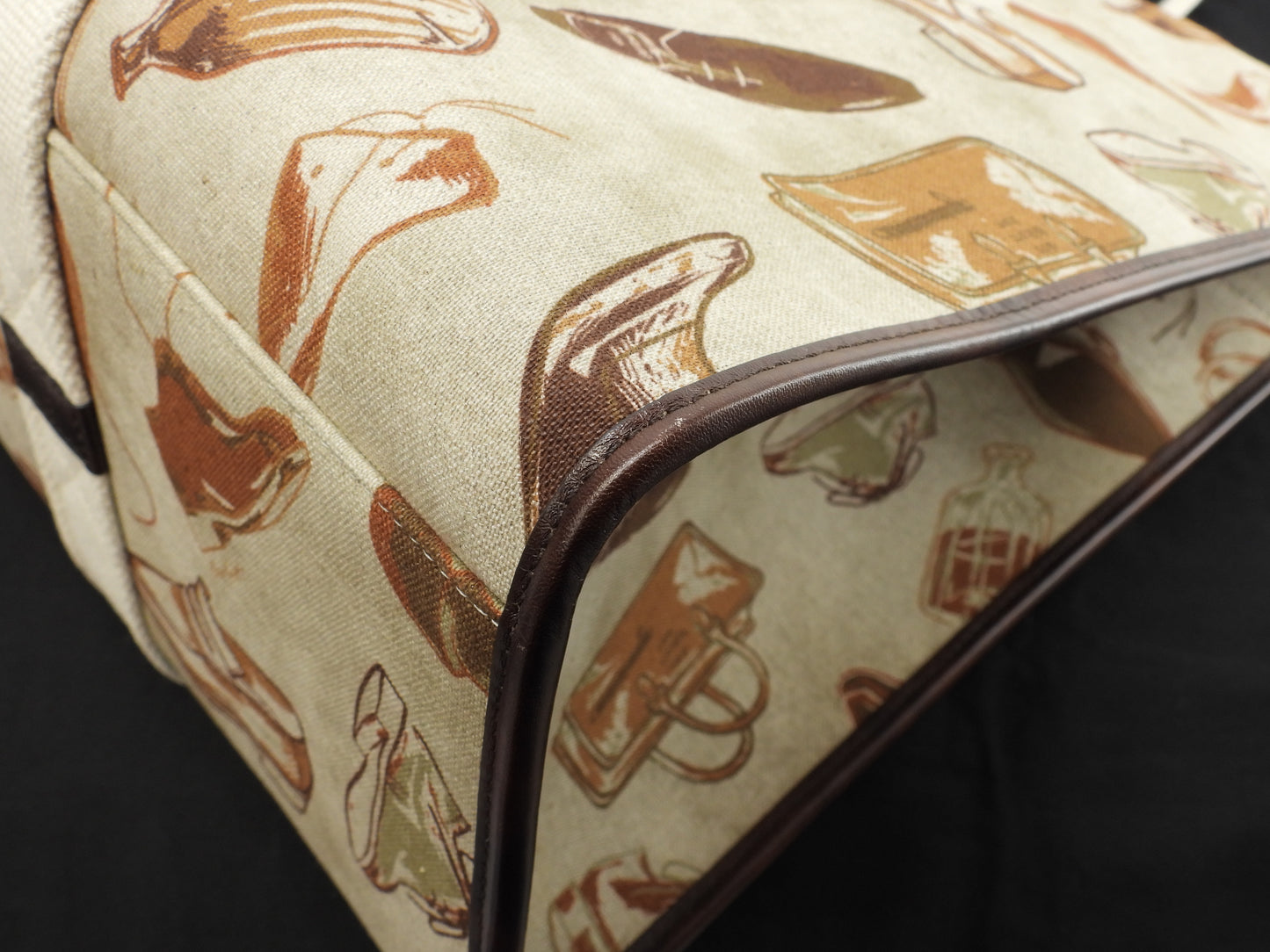 ベルルッティ トートバッグXL プリントファブリック コットン革茶 メンズショルダー特大@G0224