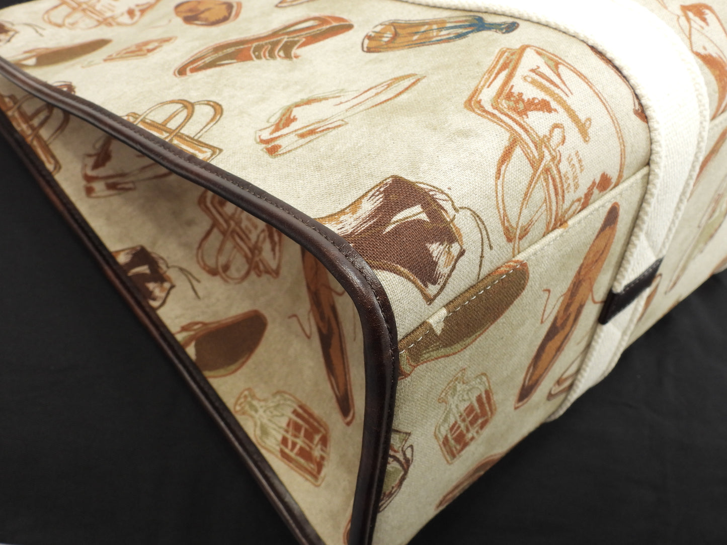 ベルルッティ トートバッグXL プリントファブリック コットン革茶 メンズショルダー特大@G0224