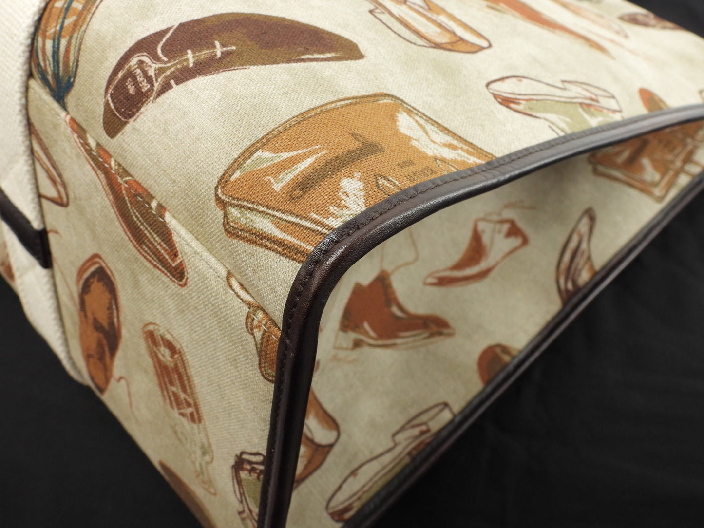 ベルルッティ トートバッグXL プリントファブリック コットン革茶 メンズショルダー特大@G0224