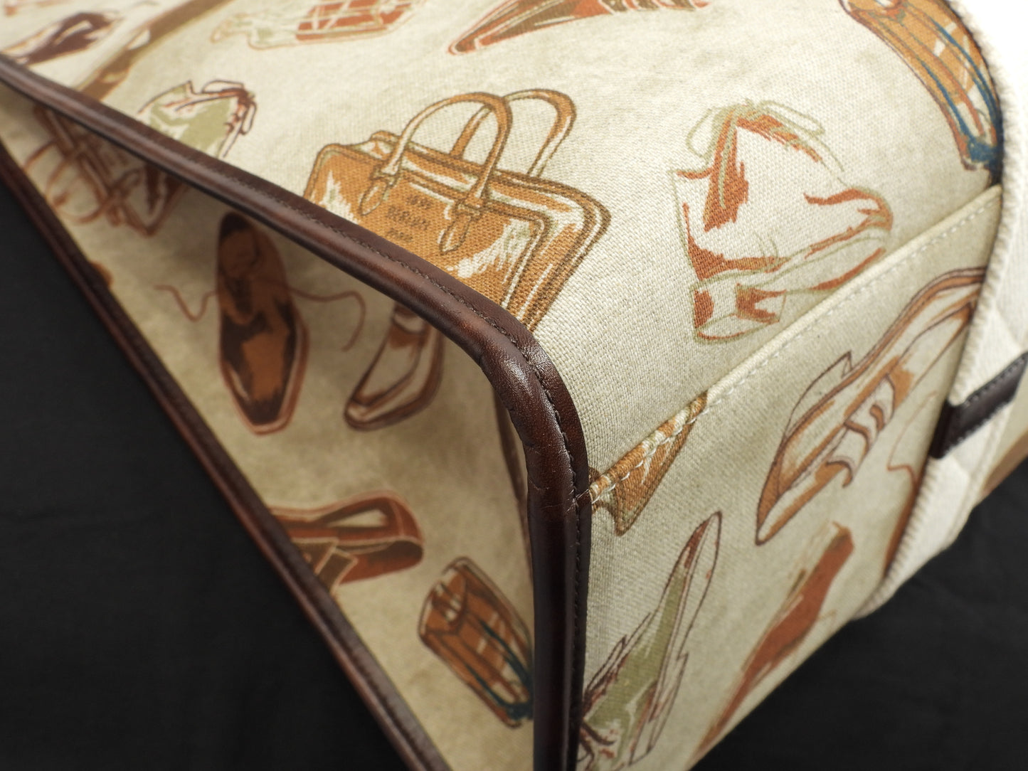 ベルルッティ トートバッグXL プリントファブリック コットン革茶 メンズショルダー特大@G0224