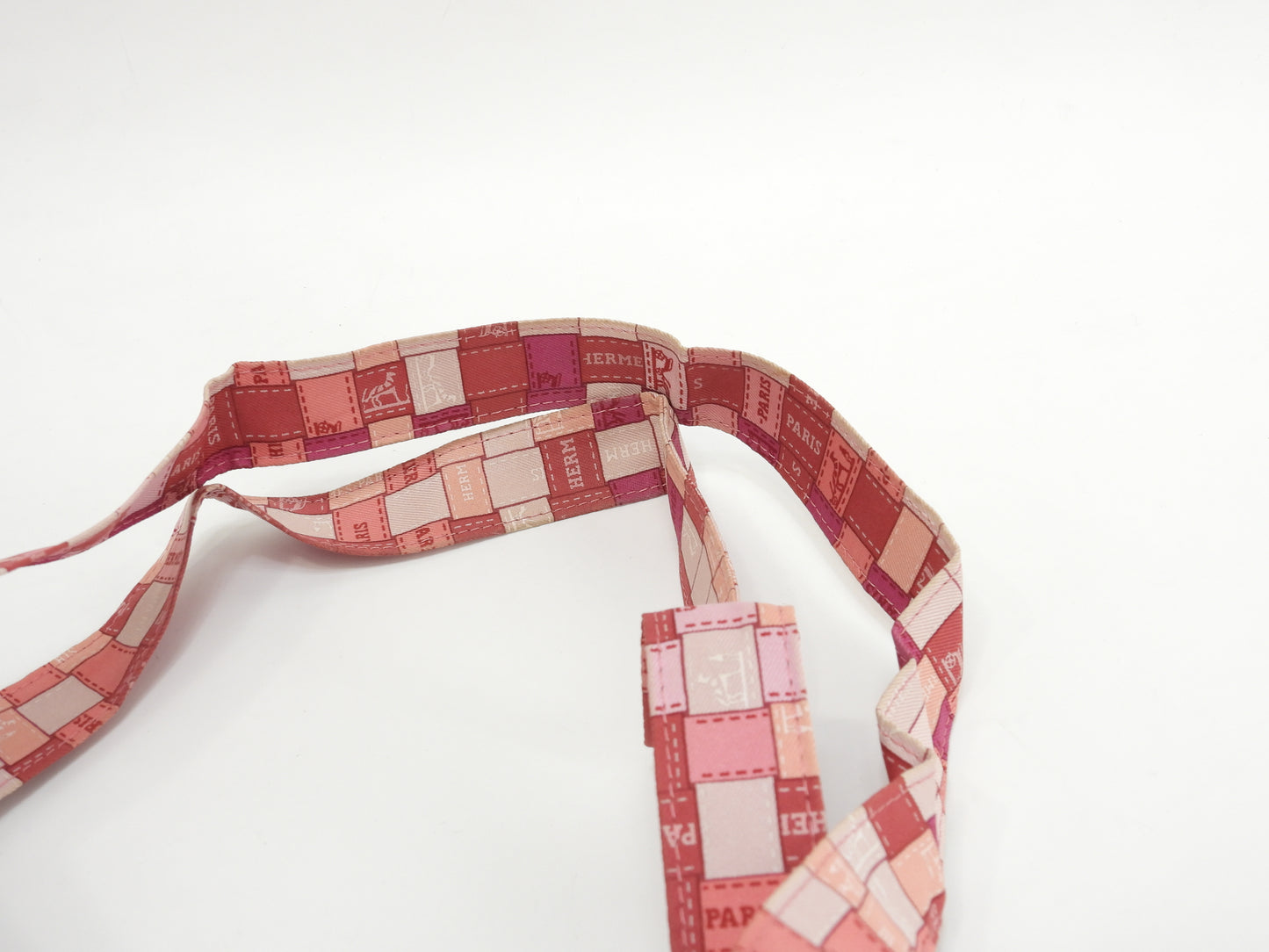 エルメス シルキーポップ シルク/ピンク/レザー赤茶 エコバッグ 折畳みハンドバッグ@□K