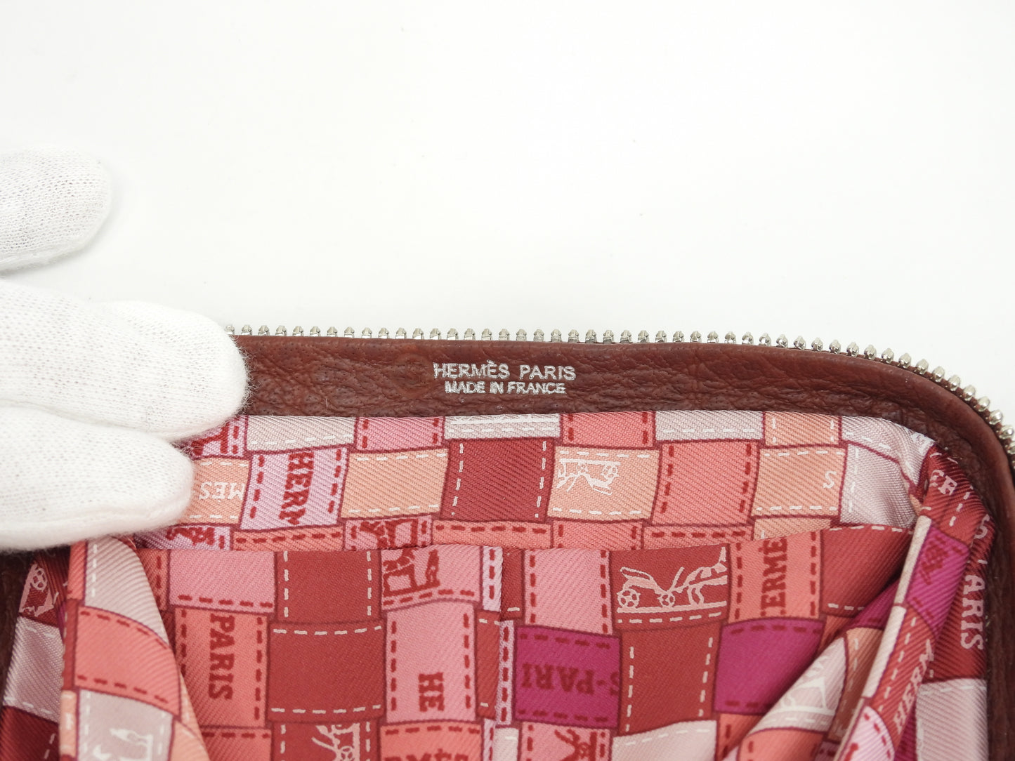 エルメス シルキーポップ シルク/ピンク/レザー赤茶 エコバッグ 折畳みハンドバッグ@□K