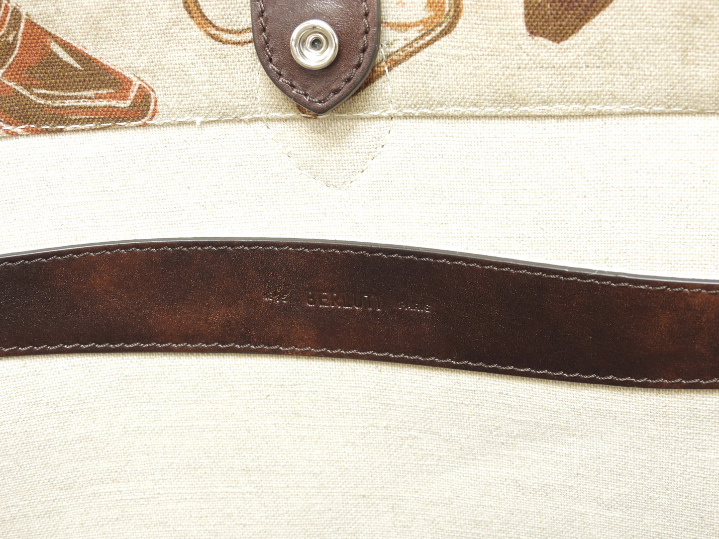 ベルルッティ トートバッグXL プリントファブリック コットン革茶 メンズショルダー特大@G0224