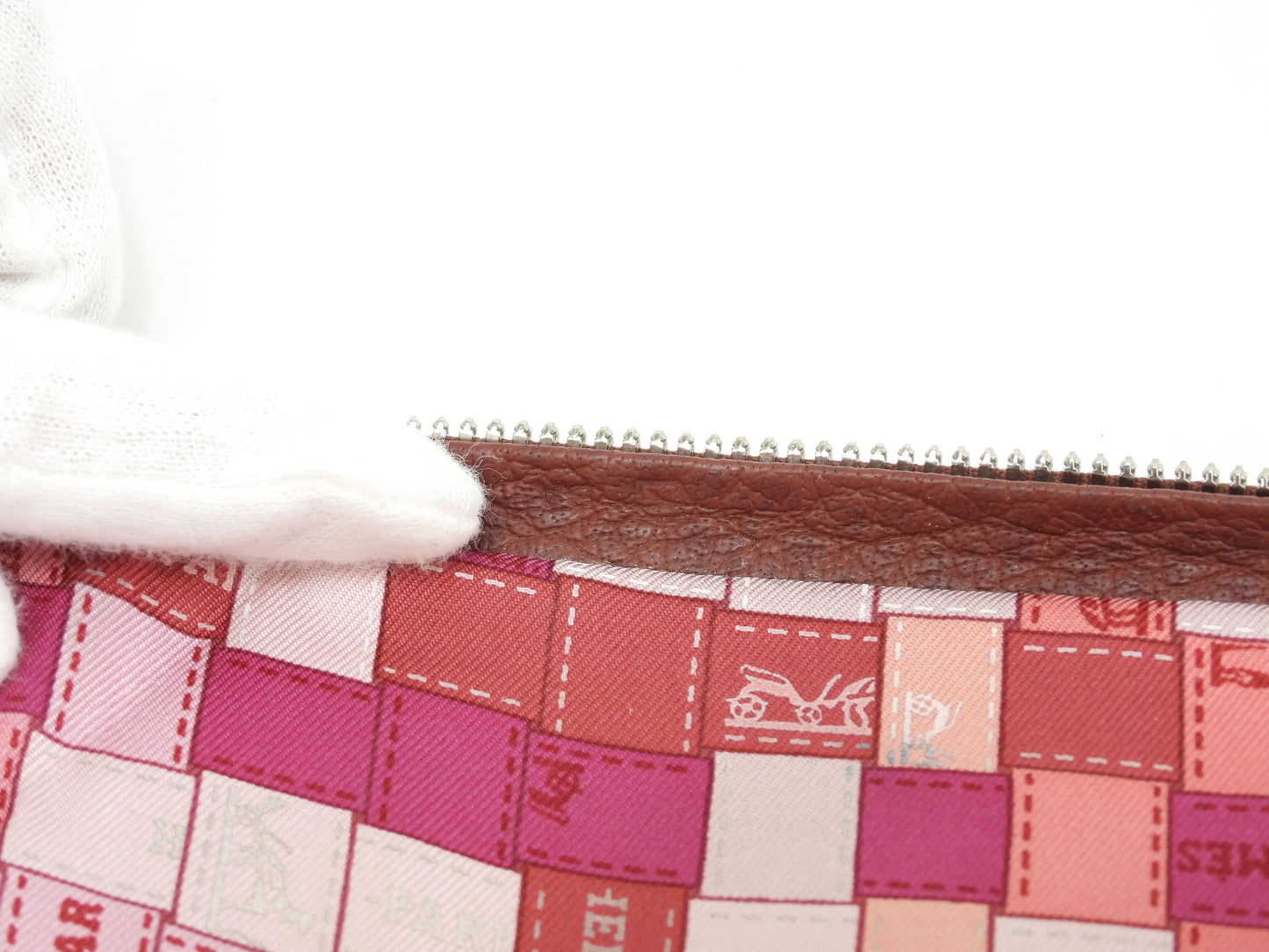 エルメス シルキーポップ シルク/ピンク/レザー赤茶 エコバッグ 折畳みハンドバッグ@□K