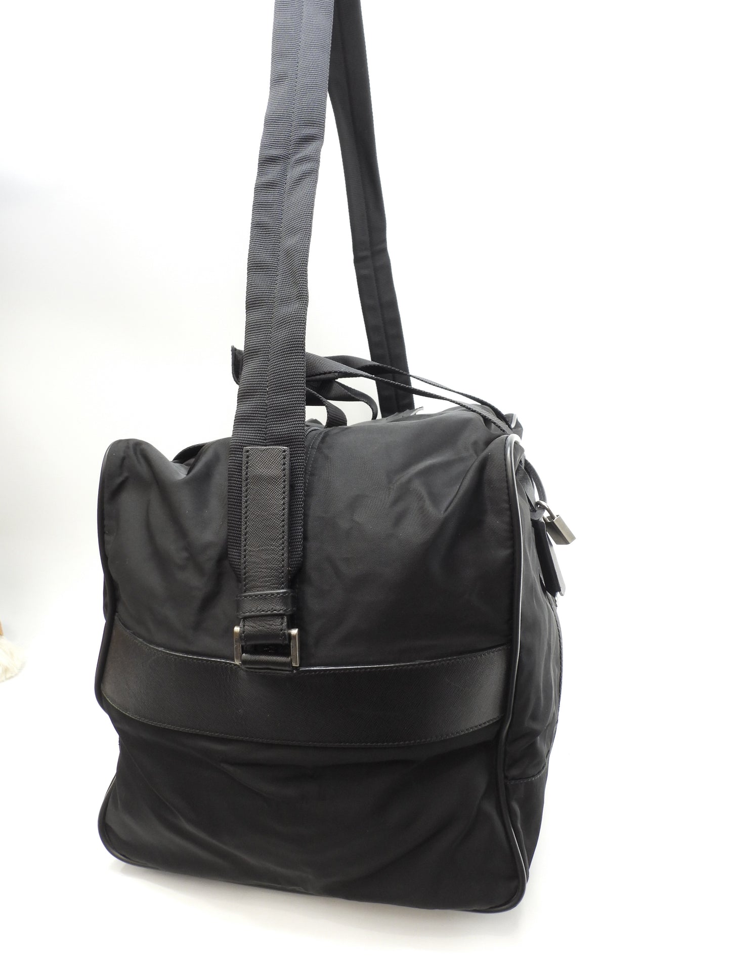 プラダ s付ボストンバッグ大 三角プレート ナイロン革黒 トラベル 旅行用ハンドバッグ@7