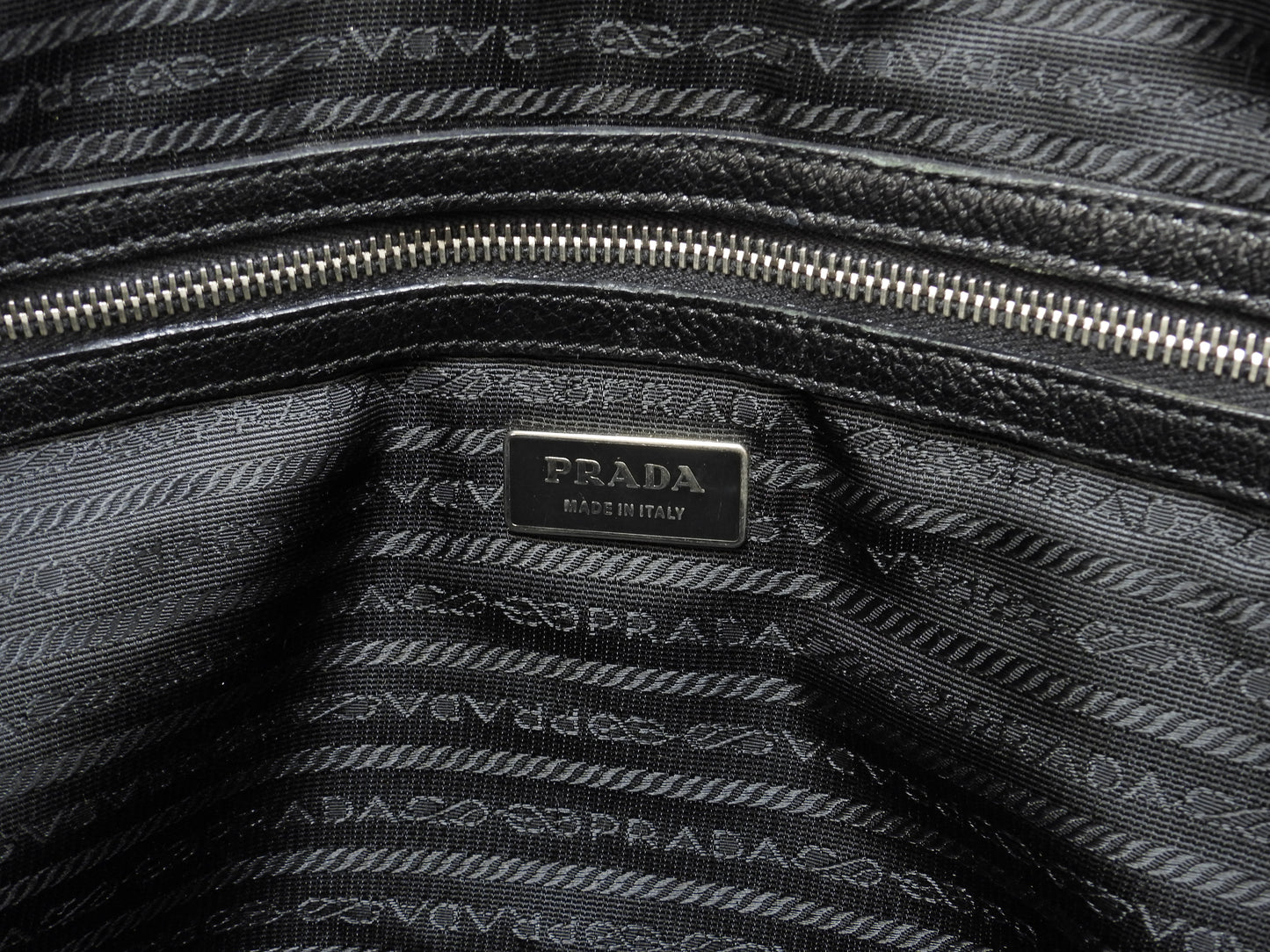 プラダ ボストンバッグ 三角プレート コットン紺革黒 トラベル 旅行用ハンドバッグ@146