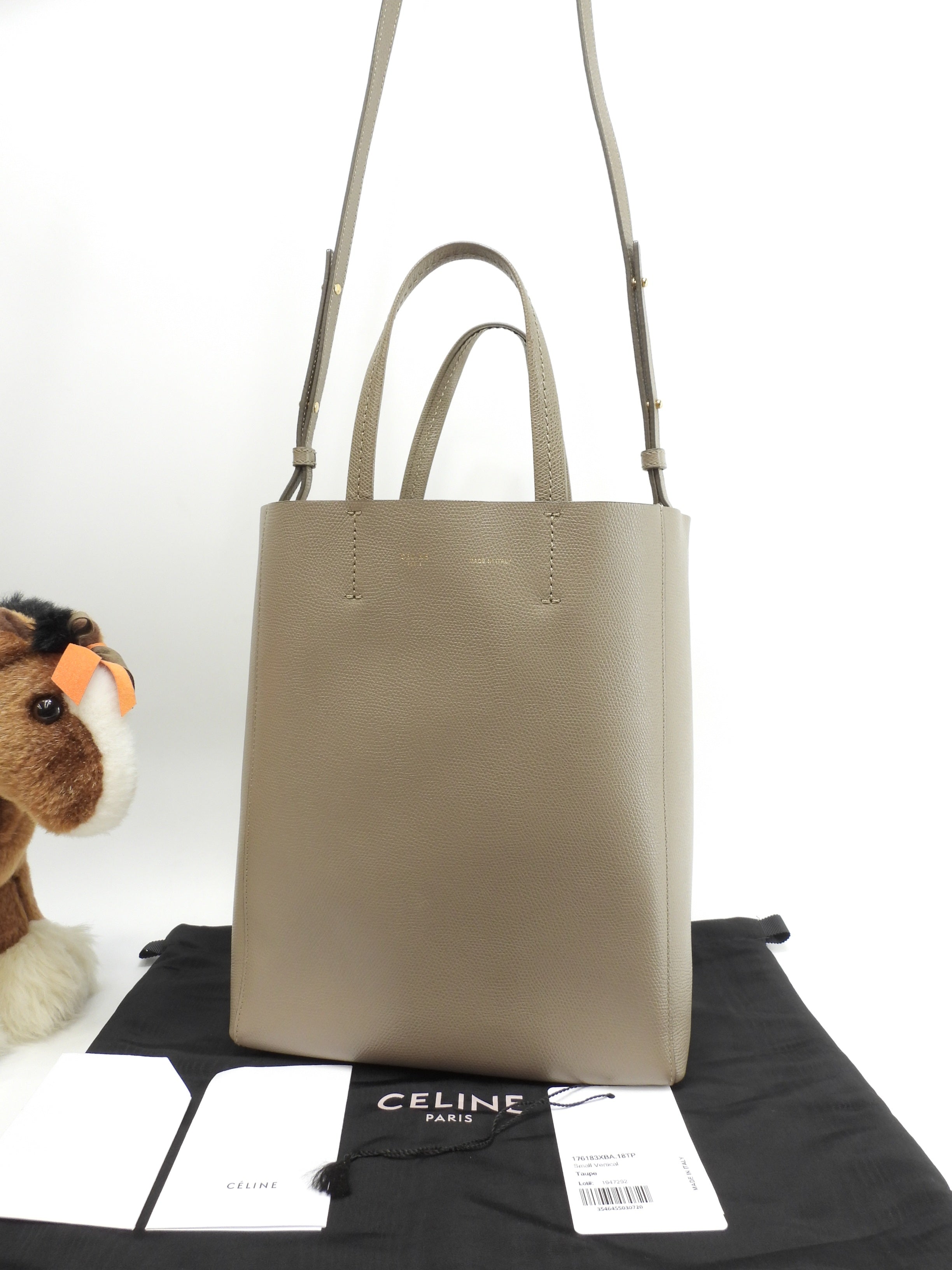 セリーヌ カバスモール ヴェルティカル レザー灰 ショルダーストラップ
