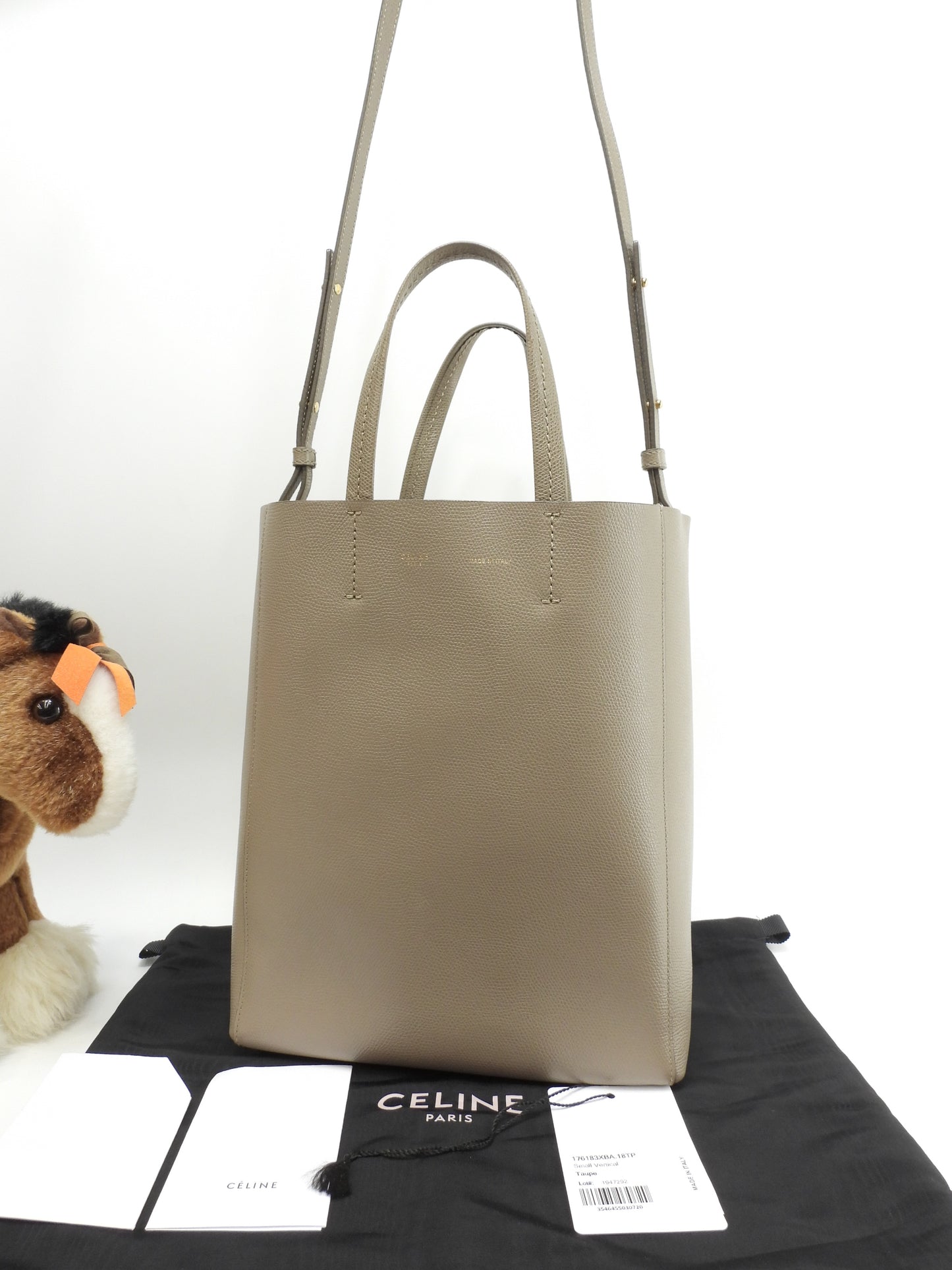 セリーヌ カバスモール ヴェルティカル レザー灰 ショルダーストラップ付ハンドバッグ ポシェット@F-CU-1118