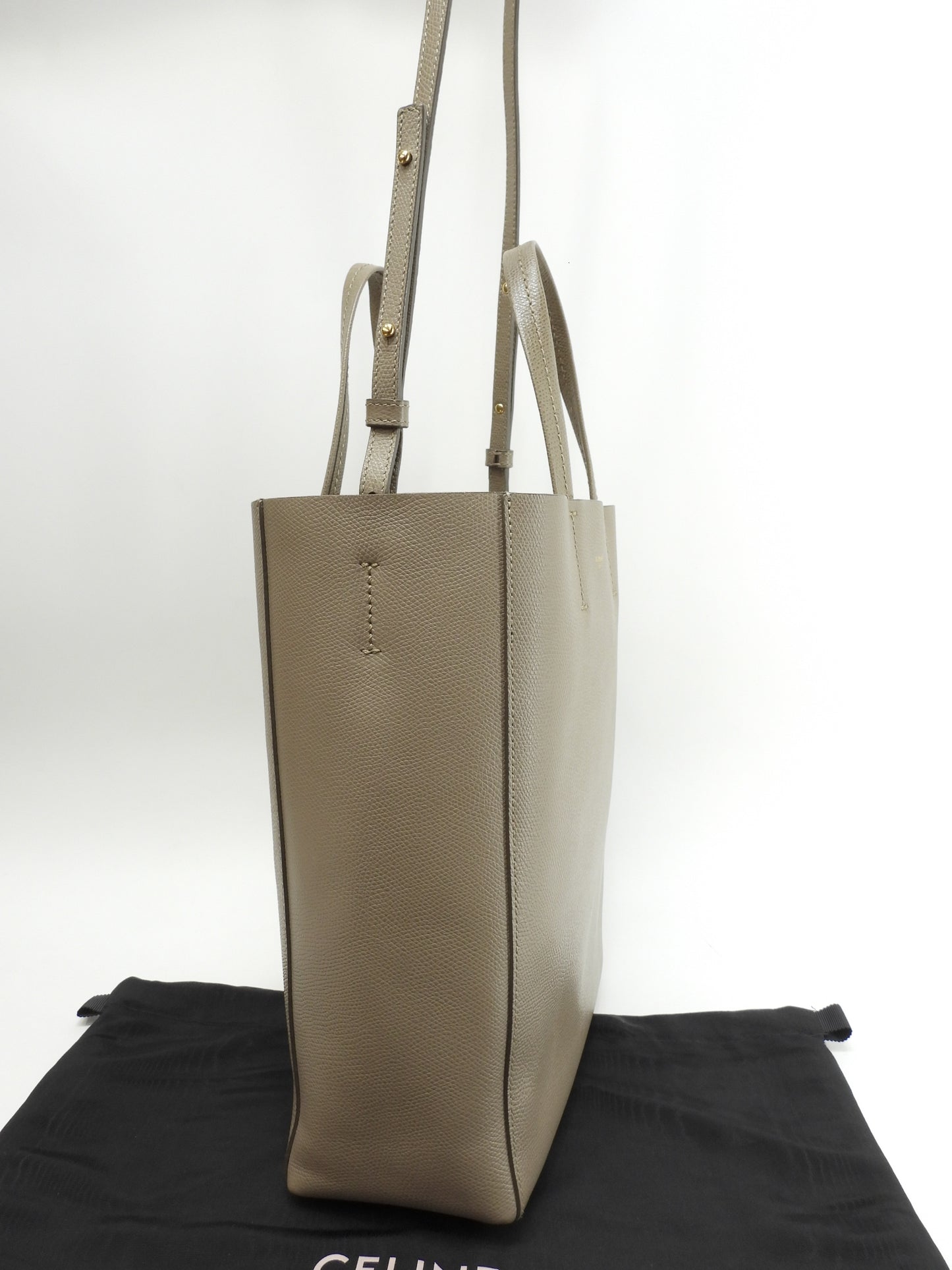 セリーヌ カバスモール ヴェルティカル レザー灰 ショルダーストラップ付ハンドバッグ ポシェット@F-CU-1118