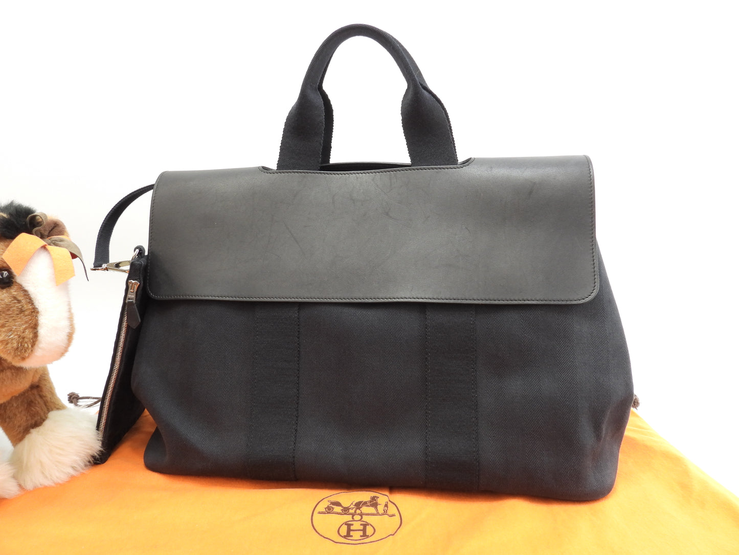 エルメス ヴァルパライソMM コットン/レザー 黒 ハンドバッグ トートバッグ 美品@ 64