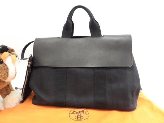 エルメス ヴァルパライソMM コットン/レザー 黒 ハンドバッグ トートバッグ 美品@ 64