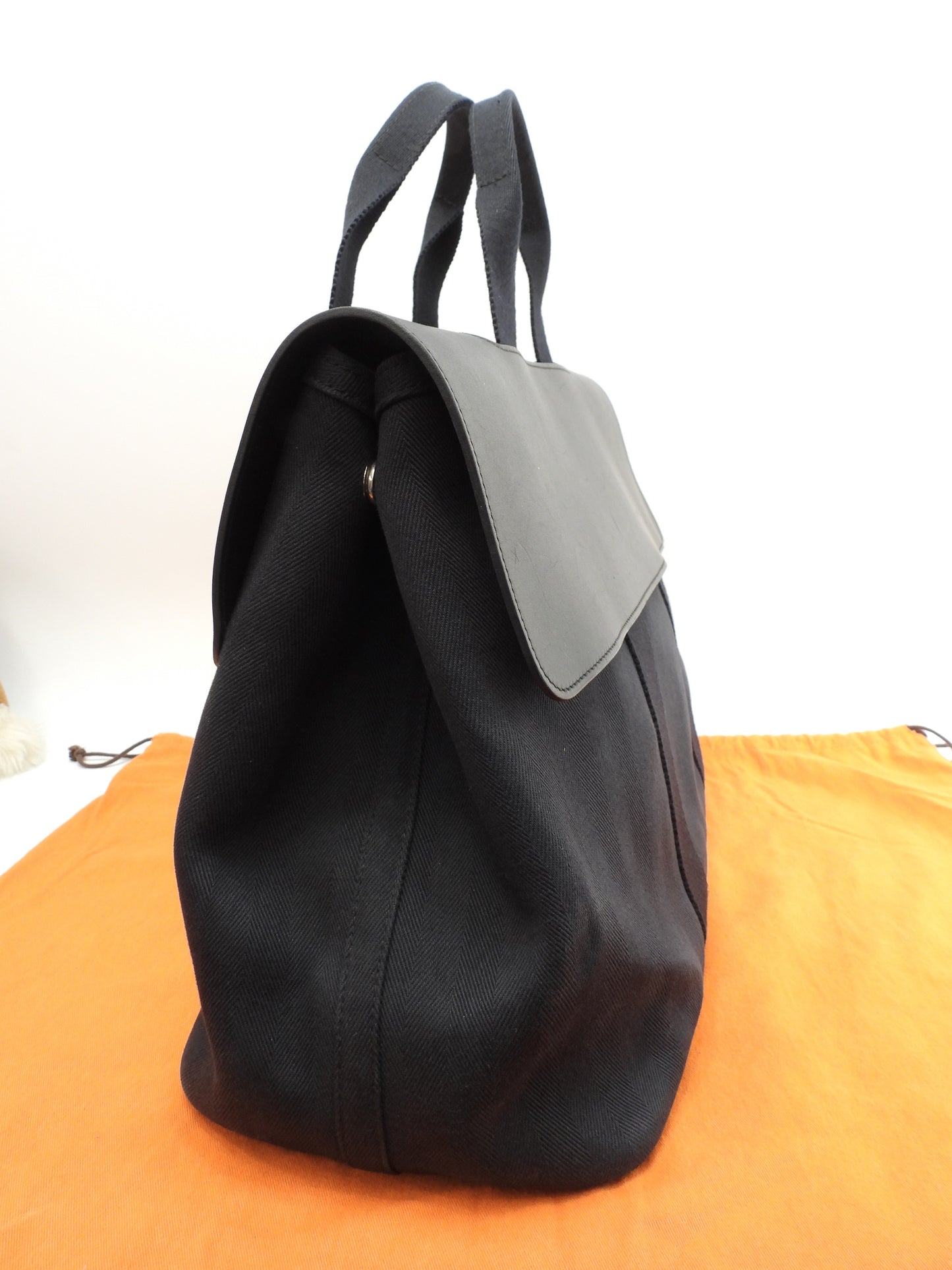 エルメス ヴァルパライソMM コットン/レザー 黒 ハンドバッグ トートバッグ 美品@ 64
