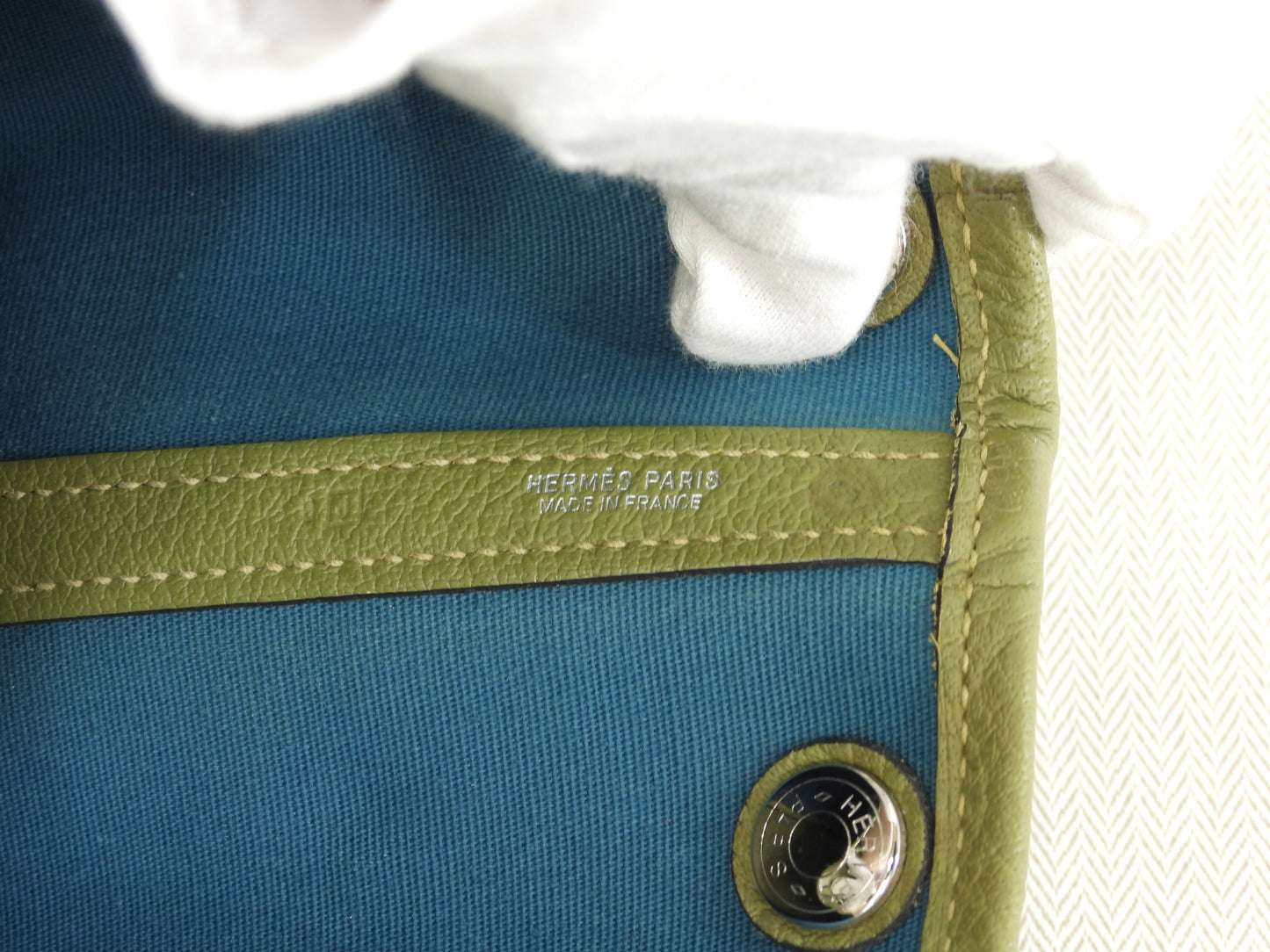 エルメス ガーデンパーティTPM トワルオフィシェ 緑 s付ハンドバッグ 美品@□J