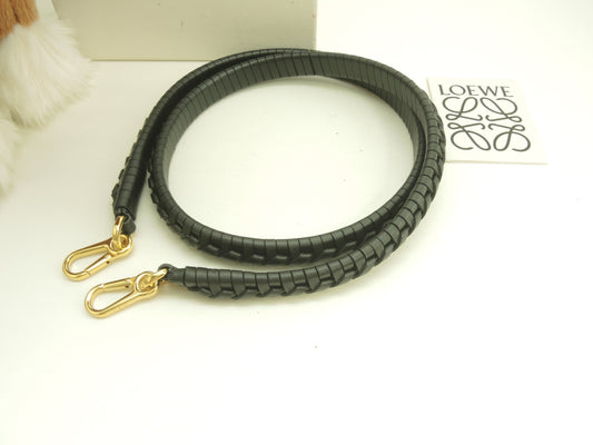 ロエベ ショルダーストラップ 巻 レザー黒 ゴールド金具 ロング 極美品@ 1