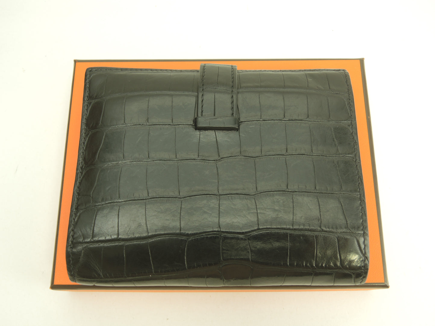 エルメス ベアンコンパクト シルバー金具 アリゲーター黒 2折財布 スモールウォレット@K 2