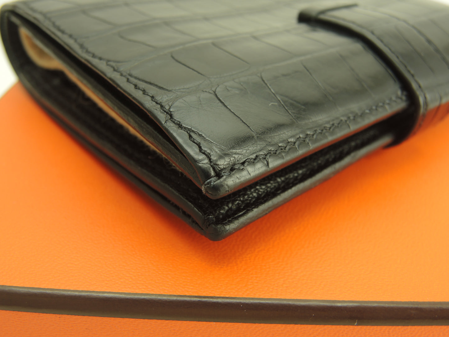 エルメス ベアンコンパクト シルバー金具 アリゲーター黒 2折財布 スモールウォレット@K 2