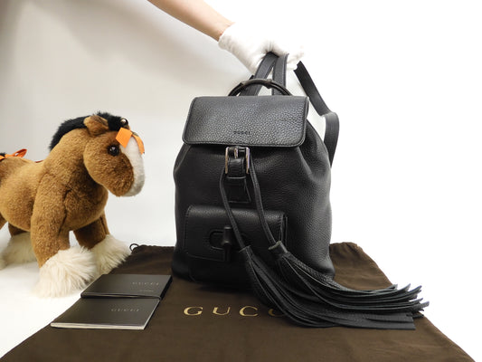 Gucci Backpack Daily Bamboo Leather Black Rucksack Bag Extremely Beautiful @ 6