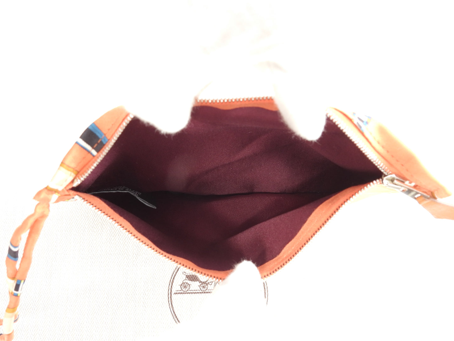 エルメス シルキーシティGM シルク/オレンジ系 レザー茶 ショルダーバッグ 極美品@X