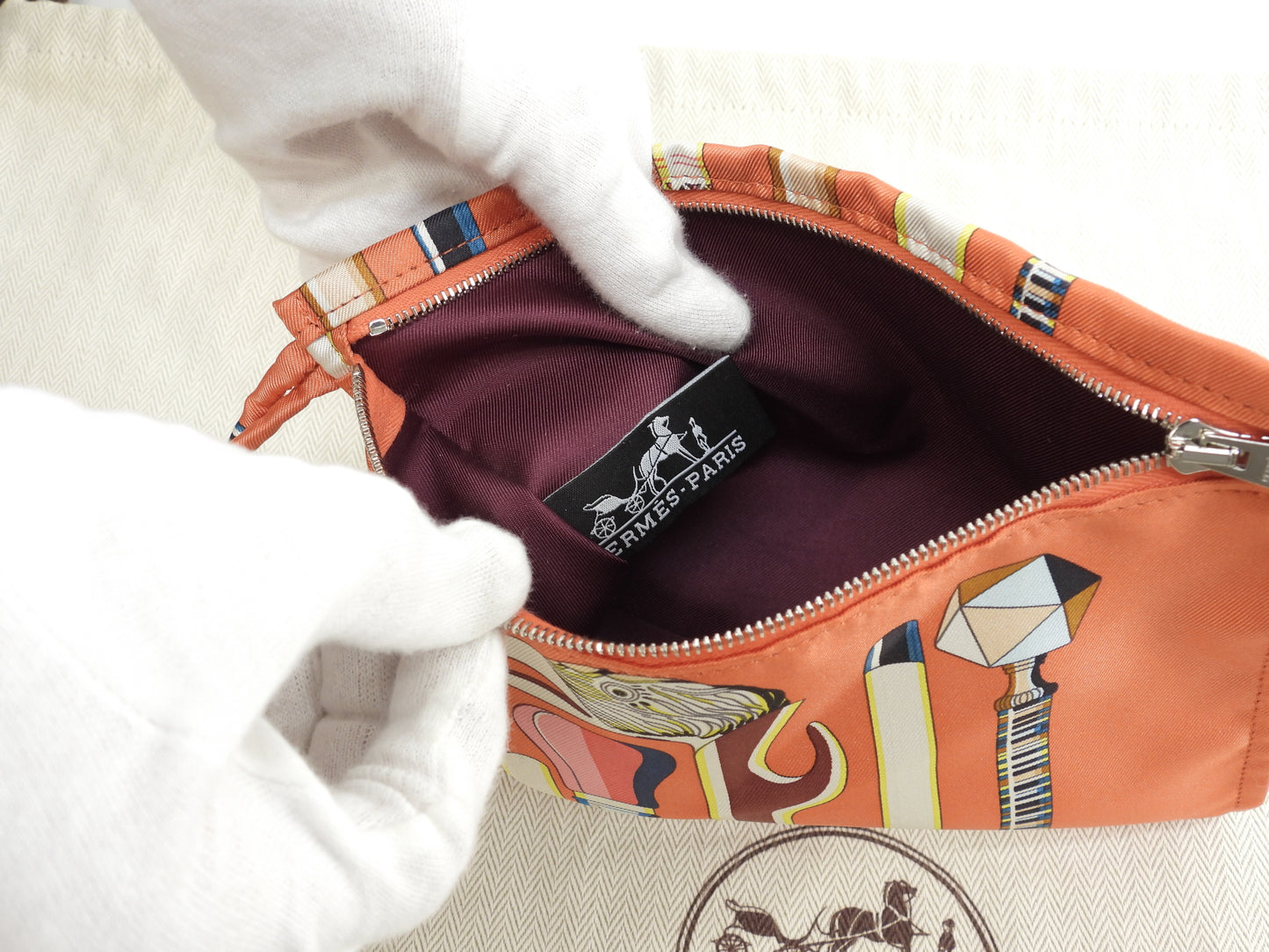 エルメス シルキーシティGM シルク/オレンジ系 レザー茶 ショルダーバッグ 極美品@X