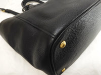 プラダ メンズトートバッグ レザー黒 ストラップ付ハンドバッグ 極美品@204
