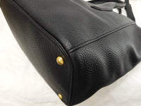 プラダ メンズトートバッグ レザー黒 ストラップ付ハンドバッグ 極美品@204