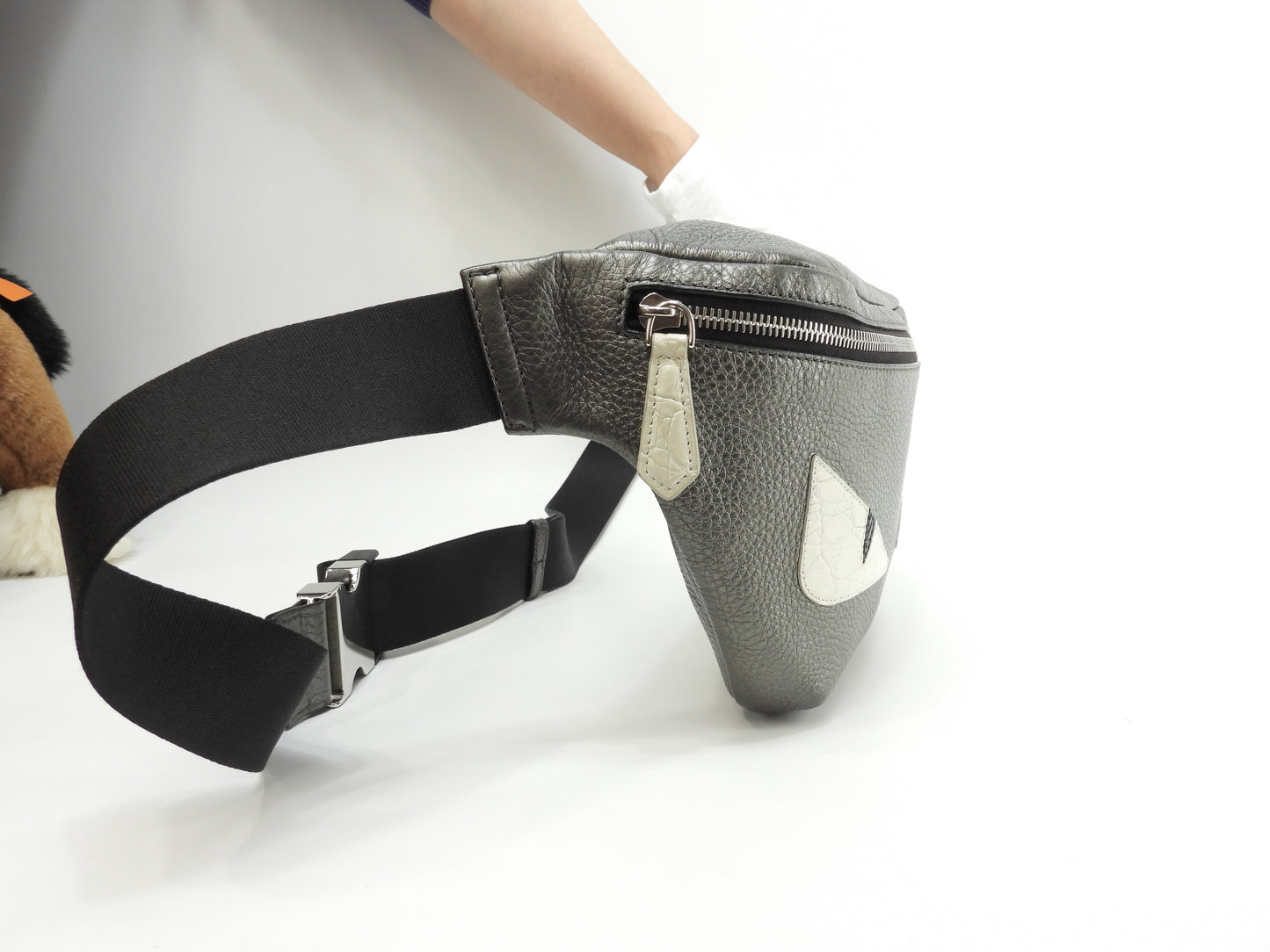 フェンディ ボディバッグ モンスター セレリアレザー灰/クロコ白 ベルトバッグ バムバッグ@ 67