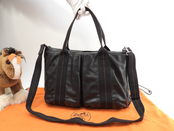 エルメス キャラバンホリゾンタルMM レザー黒 クロスボディ  