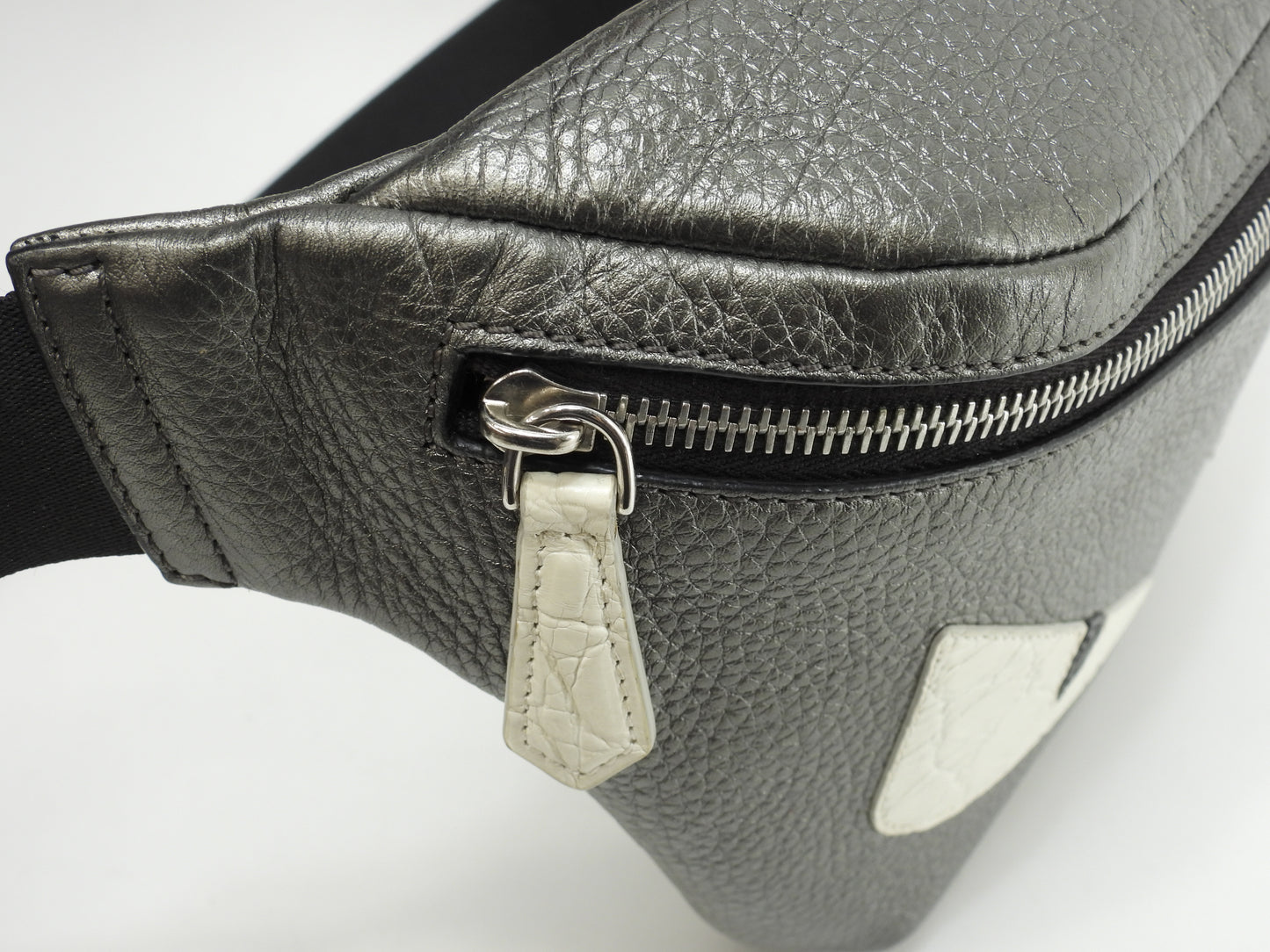 フェンディ ボディバッグ モンスター セレリアレザー灰/クロコ白 ベルトバッグ バムバッグ@ 67